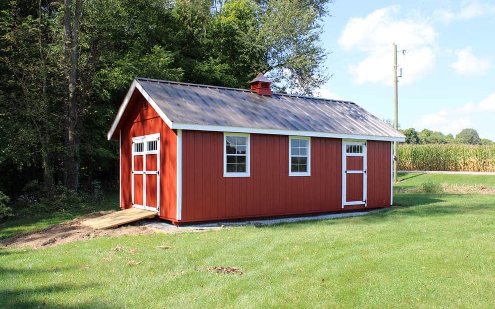 Red barn in backyard