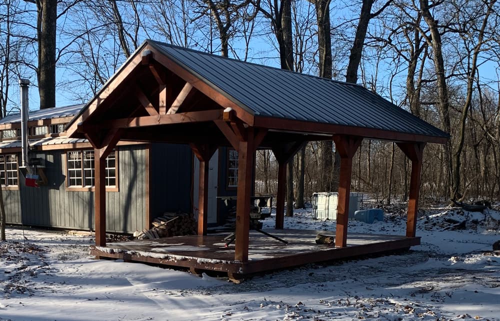 Rustic pavilion in the snow