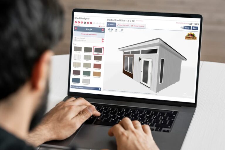 Person using Sunrise Structures 3-D builder on laptop