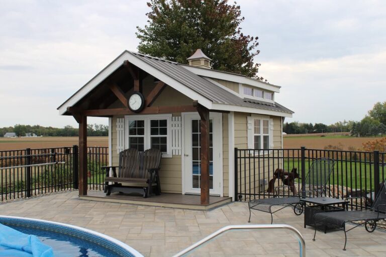 Shed in backyard poolside